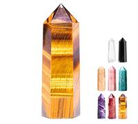 Tyuodna Healing Crystal Point Wand, 70-80mm Healing Crystal Stones,Quartz Crystal Stones Hexagon Crystal Wands,Amethyst Rose Quartz Crystal,for Reiki Chakra Meditation Therapy Deco (Tiger Eye)