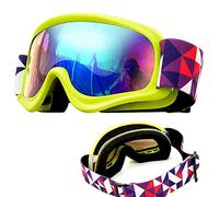 Tyuodna Kid Ski Goggles, 100% UV Protection Anti-fog Skiing Snowboard Goggles, Skiing Snowboarding Goggles of Dual Lens for 3-12 Years Boys and Girls, for Cycling Riding/Climbing/Skiing (Green)