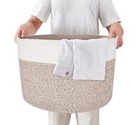 Tyuodna Laundry Basket,Large Cotton Rope Basket,Woven Basket with Handle,Foldable Blanket Basket,Toy Storage Organiser,Storage Baskets for Blankets,Pillows,Toys in Children's Room