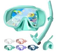Tyuodna Liquid Silicone Snorkel Mask Set - 180° Anti-Fog Panoramic Dive Mask for Adults | Tempered Glass & Adjustable Head Strap | Scuba Gear for Travel, Swimming, Snorkeling (Green)