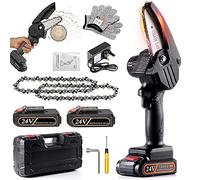 Tyuodna Mini Chainsaw, 4 Inches Mini Chainsaw Cordless with LED Light and 2 Chain Saw, Upgrade 24V Electric Portable Chainsaw, Splash Guard & Safety Switch Button, One-Handed Portable Chainsaw(Black)