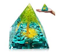 Tyuodna Orgonite Pyramid Crystal Energy Tower, Handmade Chakra Healing Crystals Pyramid, Nature Reiki Chakra Energy Healing with Reiki Chakra Crushed Stone and Tree of Life for Yoga Reiki Healing (C)
