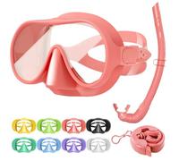 Tyuodna Snorkel Mask,Frameless Snorkeling Mask Adult & Junior,Diving Mask in Macaron Colors,180° Wide View,Nano Anti-Fog & Anti-UV Scuba Mask for Diving, Snorkelling and Swimmin (Pink+Snorkel)