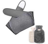Tyuodna Strap on Hot Water Bottle, 1000ml Rubber Warm Hot Water Bag, Soft Plush Waist Belt Hot Water Pouch, for Pain Relief from Arthritis, Menstrual Pain, Hot and Cold Therapy (Dark Grey)