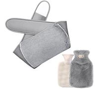Tyuodna Strap on Hot Water Bottle, 1000ml Rubber Warm Hot Water Bag, Soft Plush Waist Belt Hot Water Pouch, for Pain Relief from Arthritis, Menstrual Pain, Hot and Cold Therapy (Light Grey)