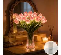 TYURJYR Twinkling Tree Tulips, Radiant Romantic Tulip Light with a Vase, 15PCS Twinkling Tree Tulips Led Night Light that Never Fade, Flower Shaped Ambient Night Lamp for Women Mom (Pink, with Vase)