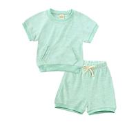 TYUSGH Baby Boys Girls Outfits Newborn Short Sleeve Romper Solid Color Bodysuit Shorts Set 2PCS Summer Clothes for Birthday Mint Green