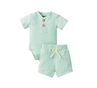 TYUSGH Baby Boys Outfits Short Sleeve Romper Solid Color Bodysuit Shorts Set 2PCS Newborn Summer Clothes for Photograph Mint Green