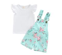 TYUSGH Baby Girls Clothes Set Newborn Summer Fly Sleeve Romper Floral Print Bodysuit Suspender Shorts 2PCS Outfits for Birthday Mint Green