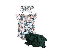 TYUSGH Baby Girls Outfits Set Newborn Fly Sleeve Ruffle Romper Floral Print Bodysuit Shorts 2PCS Summer Clothes for Birthday Green
