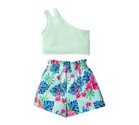 TYUSGH Baby Girls Outfits Set One Shoulder Ribbed Tank Tops Floral Print One Shoulder T-Shirts Shorts 2PCS Summer Clothes Cute Tracksuit Green