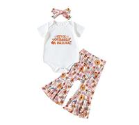 TYUSGH Baby Girls Outfits Short Sleeve Romper Floral Print Bodysuit Bell Bottoms with Headband Newborn Summer Clothes for Photograph White