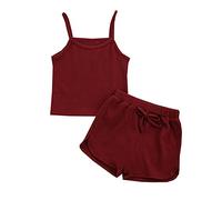 TYUSGH Baby Girls Summer Clothes Kids Sleeveless Ribbed Tank Tops Camisole Shorts Set 2PCS Outfits for Birthday Wine