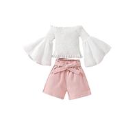 TYUSGH Baby Girls Summer Clothes Solid Color Ruffle Off Shoulder Ribbed Tops Shorts Set Kids 2PCS Outfits for Photograph Pink