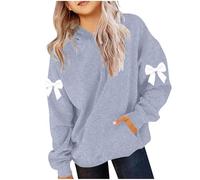 TYUSGH Girls Bow Print Hoodie Kids Oversized Hooded Sweatshirt Teen Cute Pullover Spring Graphic Long Sleeve Jumper Tops with Kangaroo Pocket for 3-14 Years Grey