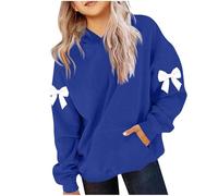 TYUSGH Girls Bow Print Hoodie Kids Oversized Hooded Sweatshirt Teen Cute Pullover Spring Graphic Long Sleeve Jumper Tops with Kangaroo Pocket for 3-14 Years Blue