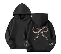 TYUSGH Girls Bow Print Hoodie Tween Oversized Sweatshirt with Kangaroo Pocket Kids Cute Jumper Toddler Graphic Hooded Pullover Spring Long Sleeve Tops for 2-13 Years Black