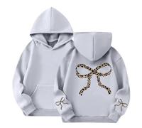 TYUSGH Girls Bow Print Hoodie Tween Oversized Sweatshirt with Kangaroo Pocket Kids Cute Jumper Toddler Graphic Hooded Pullover Spring Long Sleeve Tops for 2-13 Years Grey