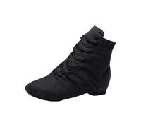 TYUSGH Girls Canvas Jazz Dance Boots Lace Up Ankle Booties, Black, 13.5