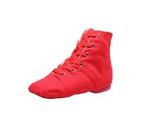 TYUSGH Girls Canvas Jazz Dance Boots Lace Up Ankle Booties, Red, 12