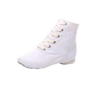 TYUSGH Girls Canvas Jazz Dance Boots Lace Up Ankle Booties, White, 13.5