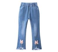 TYUSGH Girls Flared Jeans High Waist Bow Bootcut Denim Pants Teens Raw Trim Skinny Bell Bottom Slim Fit Trousers Y2k Streetwear for Age 2-10 Years