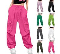TYUSGH Girls Hip Hop Trousers Summer Elastic Waist Cargo Pants Kids Baggy Wide Leg Parachute Joggers with Multi Pockets Teen Y2K Athletic Casual Streetwear