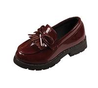TYUSGH Girls Patent School Shoes Fringe Tassel Slip-On Loafers | Chunky Low Heel, Slip On, Non-Slip, Suitable for School, Party, Performance, Daily
