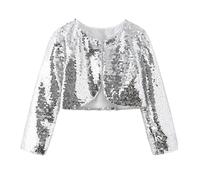 TYUSGH Girls Sequin Bolero Shrug Sparkle Cropped Cardigan Open Front Dress Coat Kids Long Sleeve Glitter Jacket Party Special Occasions Short Outerwear for 3-14 Years