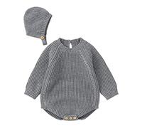 TYUSGH Infant Boys Girls Knitted Romper Baby Long Sleeve Jumpsuit with Hat Fall Winter Warm Bodysuits Newborn Solid Color Button Sweater Clothes Outfits Grey