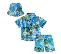 TYUSGH Kids Boys Clothes Set Baby Summer Short Sleeve Tops Floral Print Beach Shirts Shorts with Hats 2PCS Outfits for Birthday Green