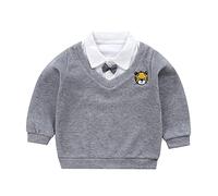 TYUSGH Kids Boys T Shirts Children Toddler Infant Baby Long Sleeve Gentleman Cute Cartoon Patchwork Bowknot Sweater Blouse Tops Outfits Clothes Easter Gifts Grey