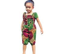 TYUSGH Kids Girls Ankara Romper Puff Sleeve African Print Bodysuit Summer Cute Jumpsuit Photo Shoot Clothes Outfits Green