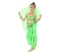 TYUSGH Kids Girls Belly Dance Costumes Outfits Short Sleeve Cropped Tops Pants Set 6PCS Dance Summer Clothes for Birthday Green