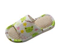 TYUSGH Kids Linen Slippers Boys Girls Pattern Indoor Non Slip House Sliders