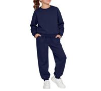 TYUSGH Kids Tracksuit Full Set Girls Boys Sweatshirt and Joggers 2 Piece Outfits Clothes Sets Teenage Plain Jogging Bottoms Sweatpants Activewear Sweatsuit (Navy, 11-12 Years)