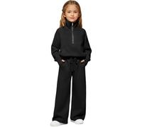 TYUSGH Kids Tracksuit Set Girls Half Zip Sweatshirt and Joggers Outfits Sets 2 Piece Activewear Teenage Casual Jogging Bottoms Wide Leg Sweatpants Plain Sweatsuit (Black, 9-10 Years)