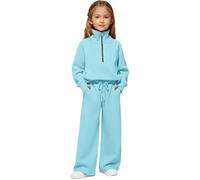 TYUSGH Kids Tracksuit Set Girls Half Zip Sweatshirt and Joggers Outfits Sets 2 Piece Activewear Teenage Casual Jogging Bottoms Wide Leg Sweatpants Plain Sweatsuit (Blue, 7-8 Years)
