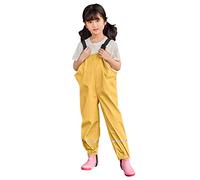 TYUSGH Kids Waterproof Rain Trousers Boys Girls Bib Overalls Double-Layer Mud Dirty Proof Dungarees with Reflective Strip Rain Pants Yellow