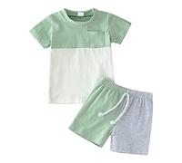 TYUSGH Toddler Baby Boys Outfits Set Short Sleeve Tops Color Block T Shirts Shorts 2PCS Summer Clothes for Daily Green