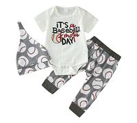 TYUSGH Toddler Boys Outfits Set Newborn Short Sleeve Romper Baseball Print Bodysuit Pants with Hats 2PCS Summer Clothes Cute Tracksuit White