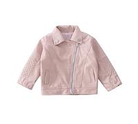 TYUSGH Toddler Girls Faux Leather Coat Solid Colour Biker Jacket with Zip Buttons Winter Kids Autumn Long Sleeve Baby Outwear (Pink, 18-24 Months)