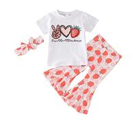 TYUSGH Toddler Girls Summer Clothes Baby Short Sleeve Tops Strawberry Print T-Shirts Bell Bottoms 3PCS Outfits for Photograph