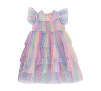 TYUSGH Toddler Girls Tutu Dress Fly Sleeve Rainbow Star Sequins Prints Tulle Princess Dress Dance Party Dresses Clothes