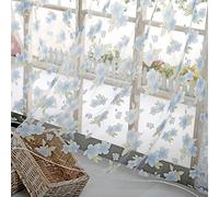 TYUSGH Voile Curtains Flower Printed Tulle 100x200cm Drop Window Door Scarf Panel Voile Fabric Home Textiles Light Filtering Drape for Bathroom Bedroom Kitchen