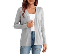 TYUSGH Women's Cardigan Solid Color Long Sleeved Buttonless Casual Knitted Sweater Cardigan Solid Color Loose Fit Cover Up Business Office Grey