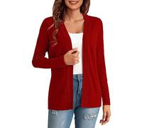 TYUSGH Women's Cardigans Solid Color Long Sleeved Buttonless Casual Knitted Sweater Open Front Loose Fit Cover Ups Business Office Wine