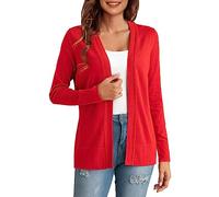 TYUSGH Women's Cardigans Solid Color Long Sleeved Buttonless Casual Knitted Sweater Open Front Loose Fit Cover Ups Business Office Red