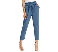TYUSGH Womens Elastic High Waist Cropped Trousers Bow Tie Paper Bag Trousers with Pockets (B, M)