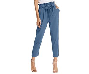 TYUSGH Womens Elastic High Waist Cropped Trousers Bow Tie Paper Bag Trousers with Pockets (B, M)